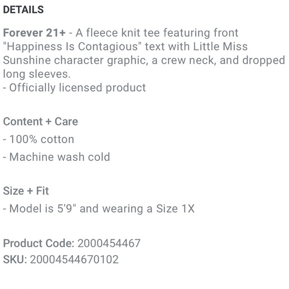 Forever 21 Little Miss Sunshine happiness graphic long sleeve tee shirt 1X NWT - Picture 7 of 7